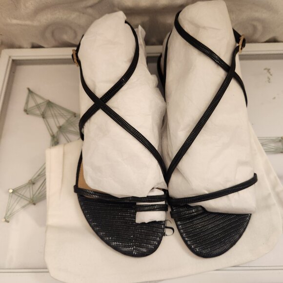 VIA SPIGA Black Croc Calandre Round Toe Leather Slingback Sandals. NIB. Size 9 - Picture 7 of 13